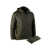 Deerhunter Men's Packable Jacket Deep Green Hunting, Jacket on sale at Wylie's Outdoor World UK (Front View with Hood)